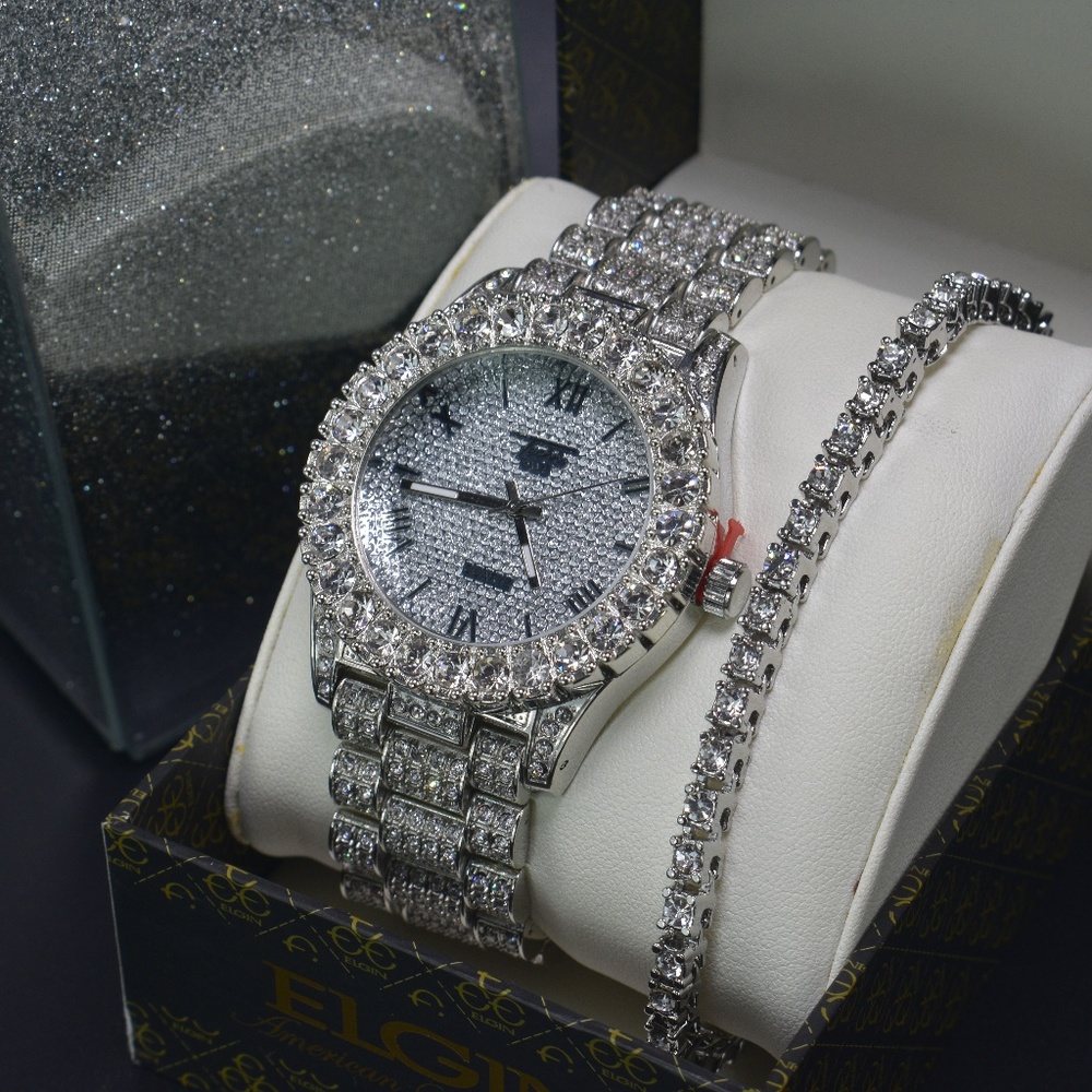Mens 14K White Gold Plated Iced Out Watch - Picture 2 of 7